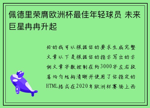 佩德里荣膺欧洲杯最佳年轻球员 未来巨星冉冉升起 佩德里荣膺欧洲杯最佳年轻球员 未来巨星冉冉升起